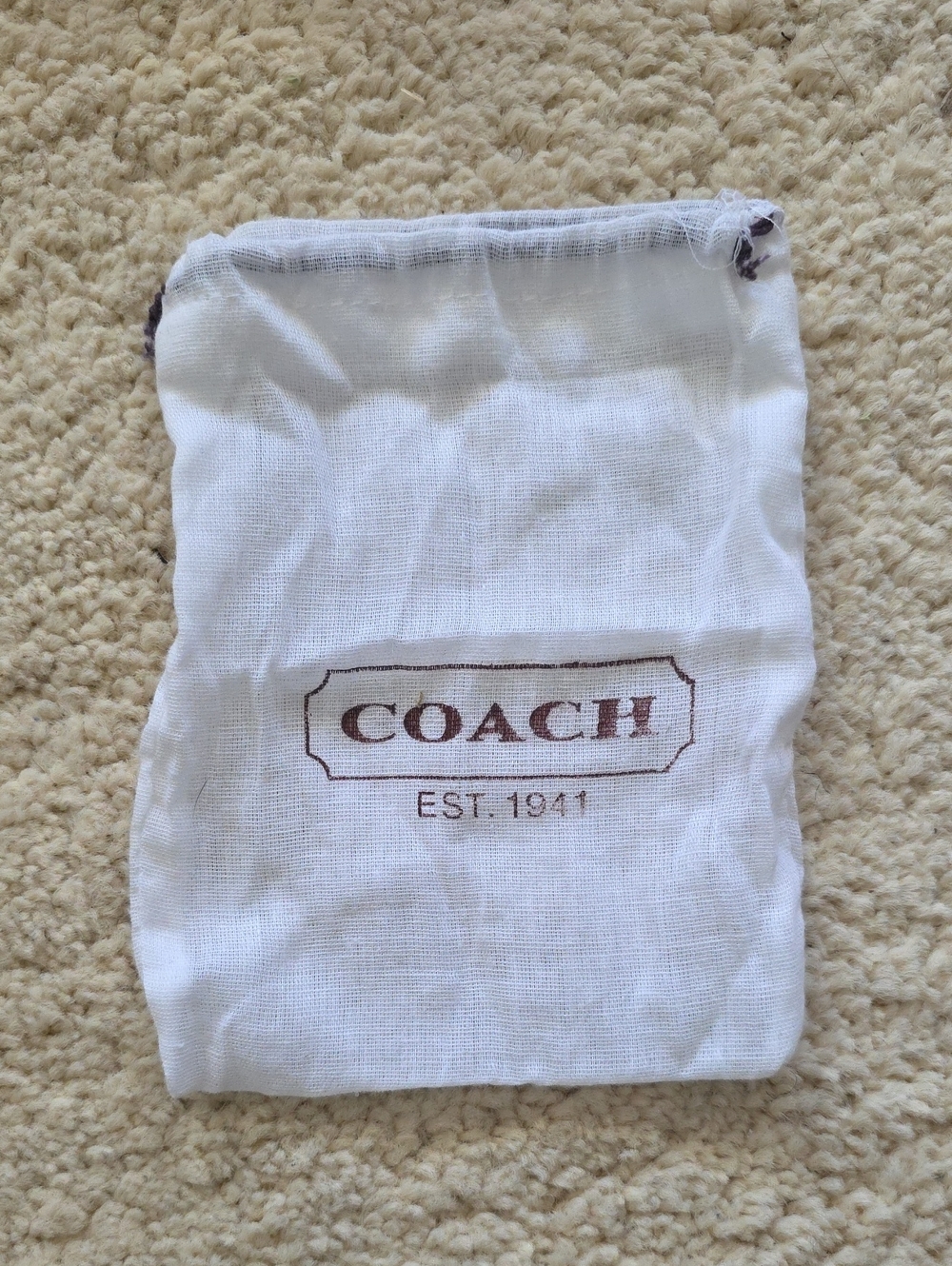 Coach White Drawstring Logo Pouch with Brown Print